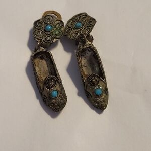 Vintage silver tone Persian Slipper clip on Earrings PRICE REDUCED!!